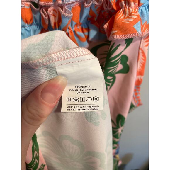 GRACE KARIN Folk Prints Midi Sun Dress M Boho Swing Floral Hawaiian Tiered Maxi - Picture 7 of 7